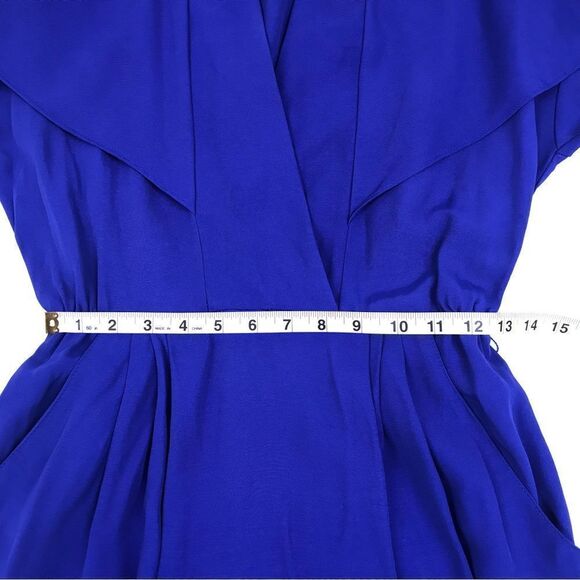 VINTAGE 80s Royal Blue Golden Girls Dress Big Cape Collar Long Sleeves Size 6 - Picture 10 of 12